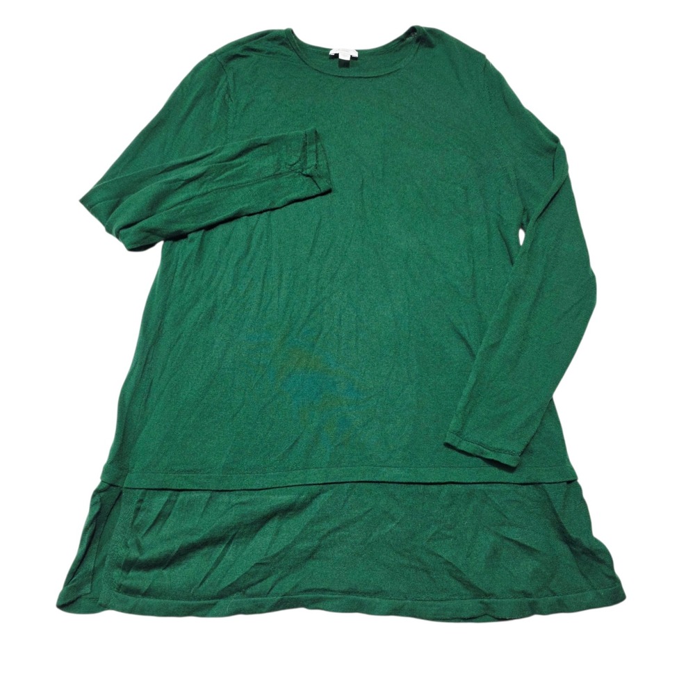 J.Jill Tunic Sweater Women XL Green Merino Wool Long Sleeve Peplum Hem Knit